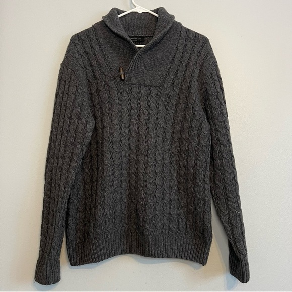 Brunella Gori Mens Lambswool Knit Collared Sweater Fisherman Gray Sz L Italy - Picture 1 of 11